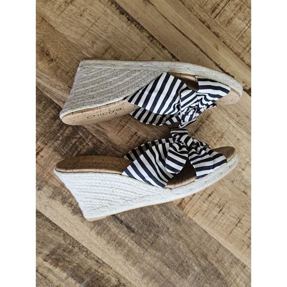 Chico's Blue White Striped Wedges Mules/Slides Size 8 Coastal Nautical Beach - Picture 9 of 10
